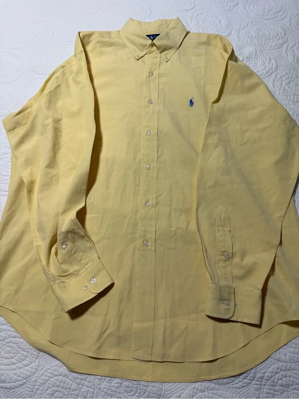 Ralph Lauren Pale Yellow Button-Down Oxford Shirt with Blue Pony